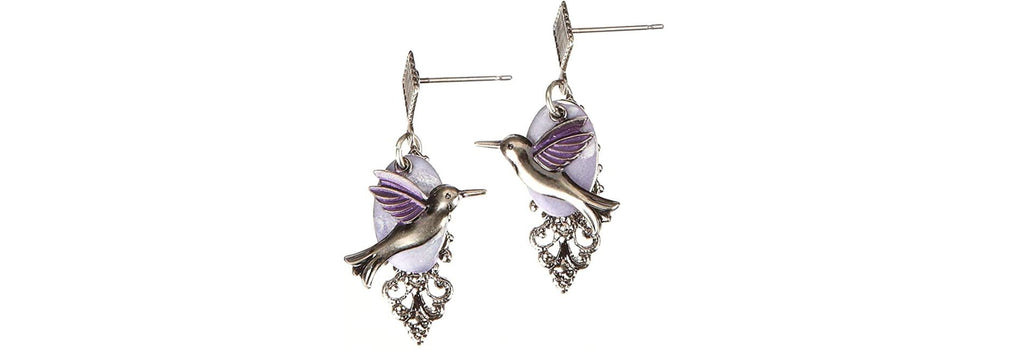 Earrings Silver & Purple Hummingbird - Silver Forest