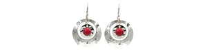 Earrings Silver Hammered Open Circle w/Stone - Silver Forest