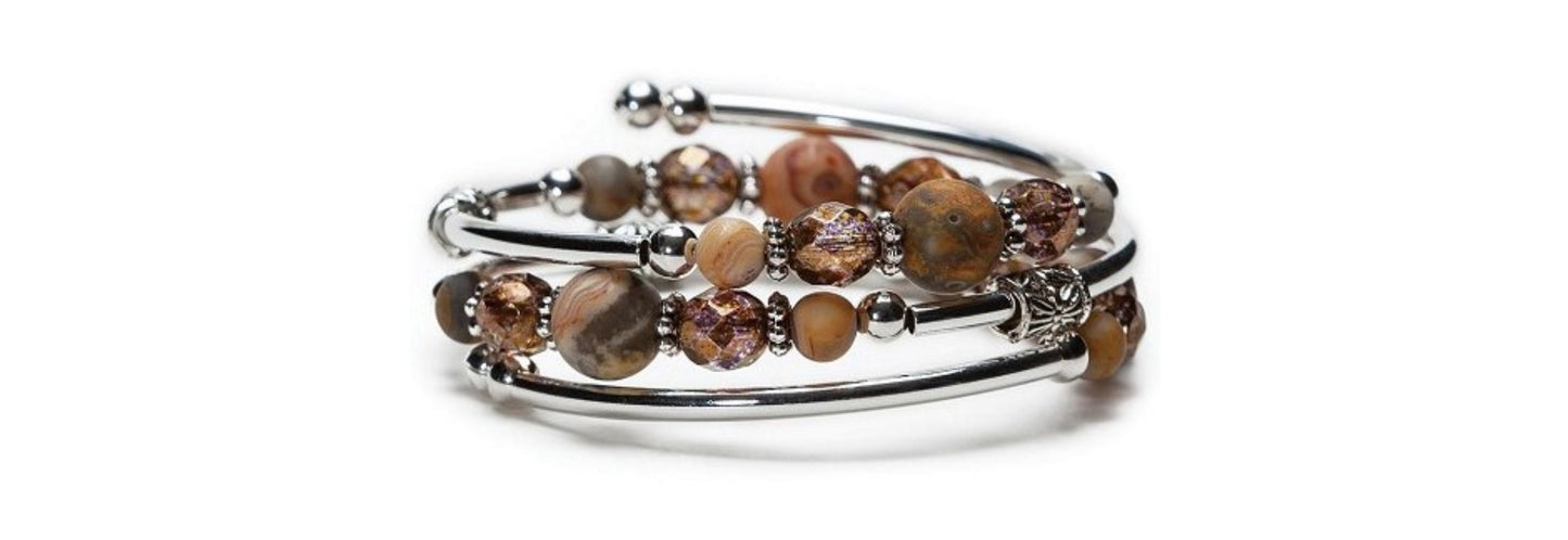 Sand Dune Spiral Bangle Brown Frosted Agate - Crazyartgrrl