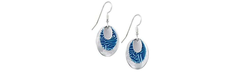 Earrings Silver Ovals Blue - Silver Forest