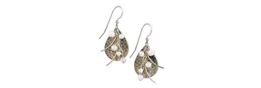 Earrings Silver Hammered Teardrops w/Pearls - Silver Forest