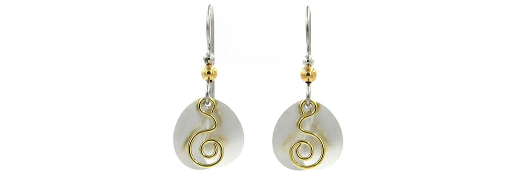 Earrings Silver Round w/Gold Swirly Dangle - Silver Forest