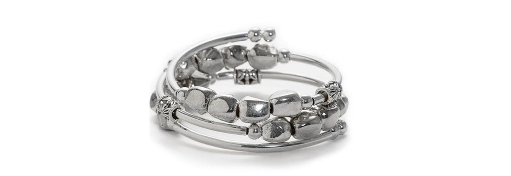 Silver Stream Spiral Bangle with Nuggets - Crazyartgrrl