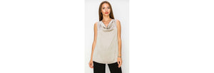 Silky Satin Racerback Cowl Neck Top in Taupe by Last Tango