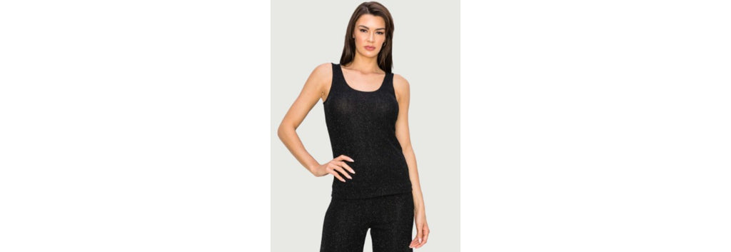 Sparkle Scoop Neck Bra-Friendly Tank Top in Black by Last Tango
