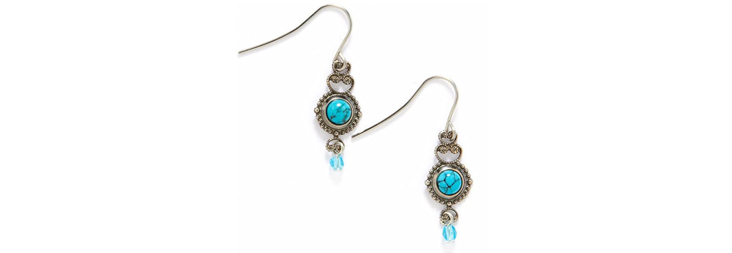 Earrings Turquoise Charm Filigree w/Bead - Silver Forest