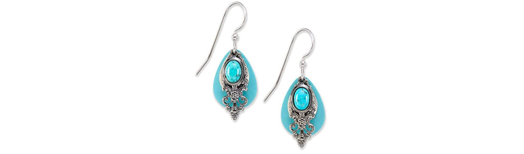 Earrings Blue Patina Oval Turquoise - Silver Forest