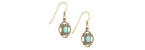 Earrings Small Oval Turquoise Stone on Filigree - Silver Forest