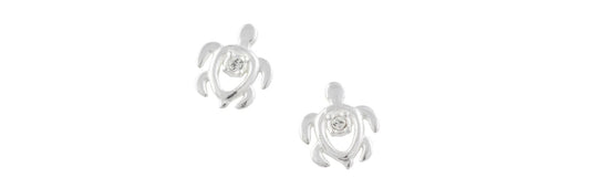 Earrings Sterling Silver Turtle w/Crystal Post - Tomas