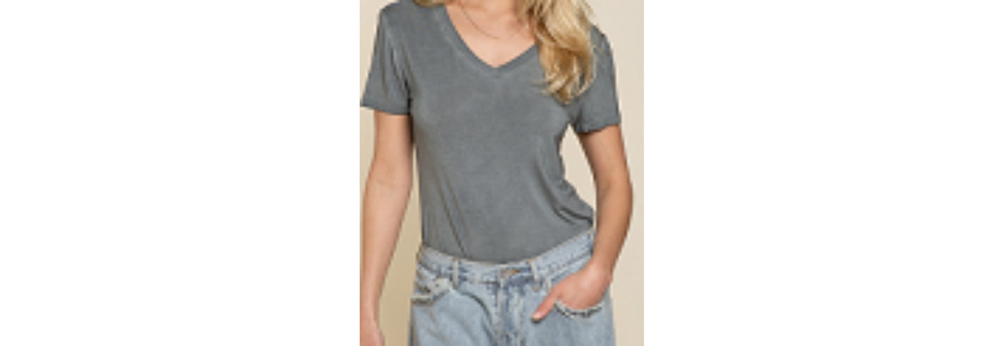 Top Short Sleeve V-Neck Grey by POL